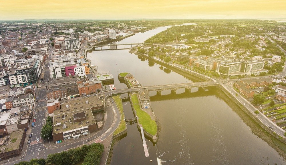 Birds,Eye,Aerial,View,Cityscape,Of,Limerick,City,Skyline.,Ireland's